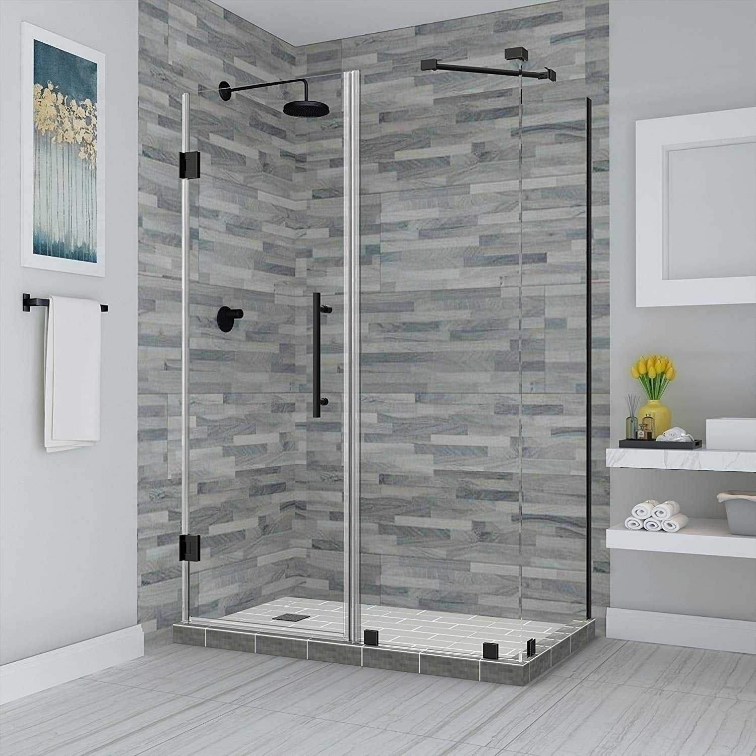 Aston Global, Aston Bromley 65.25 in. to 66.25 in. x 34.375 in. x 72 in. Frameless Corner Hinged Shower Enclosure in Oil Rubbed Bronze