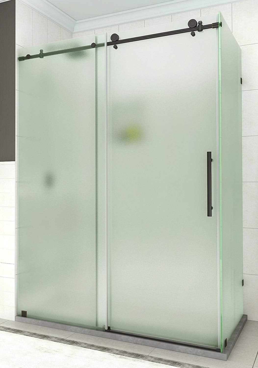 Aston Global, Aston Coraline 44 in. to 48 in. x 33.875 in. x 76 in. Frameless Sliding Shower Enclosure with Frosted Glass in Oil Rubbed Bronze