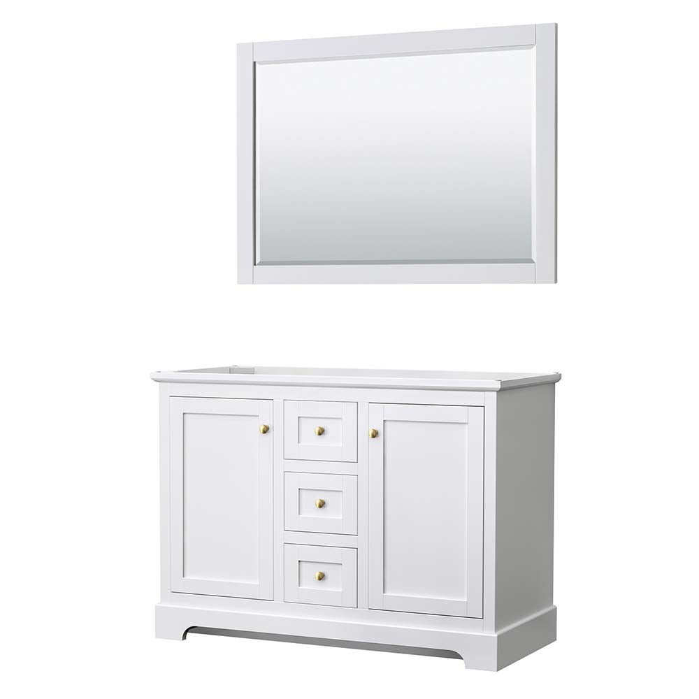 Wyndham Collection, Avery 48 Inch Double Bathroom Vanity in White - Brushed Gold Trim