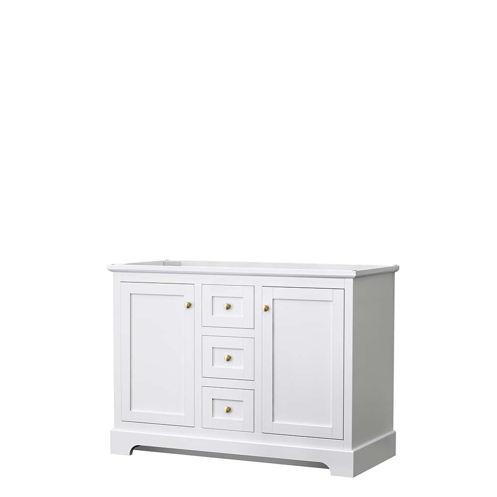 Wyndham Collection, Avery 48 Inch Double Bathroom Vanity in White - Brushed Gold Trim