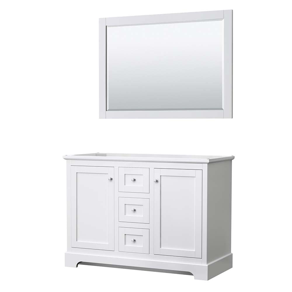 Wyndham Collection, Avery 48 Inch Double Bathroom Vanity in White - Polished Chrome Trim