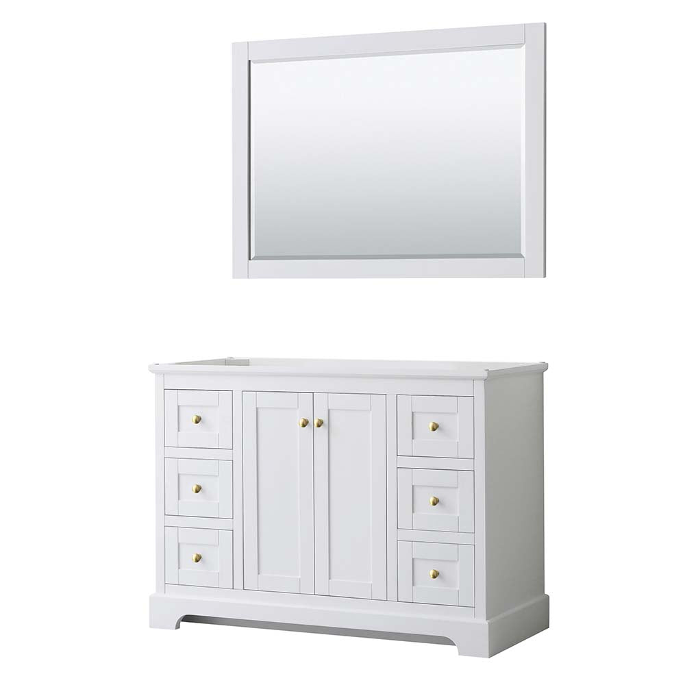 Wyndham Collection, Avery 48 Inch Single Bathroom Vanity in White - Brushed Gold Trim