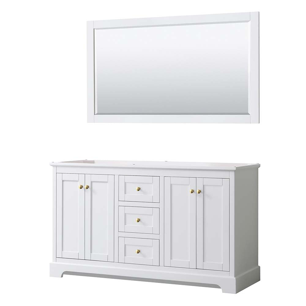 Wyndham Collection, Avery 60 Inch Double Bathroom Vanity in White - Brushed Gold Trim