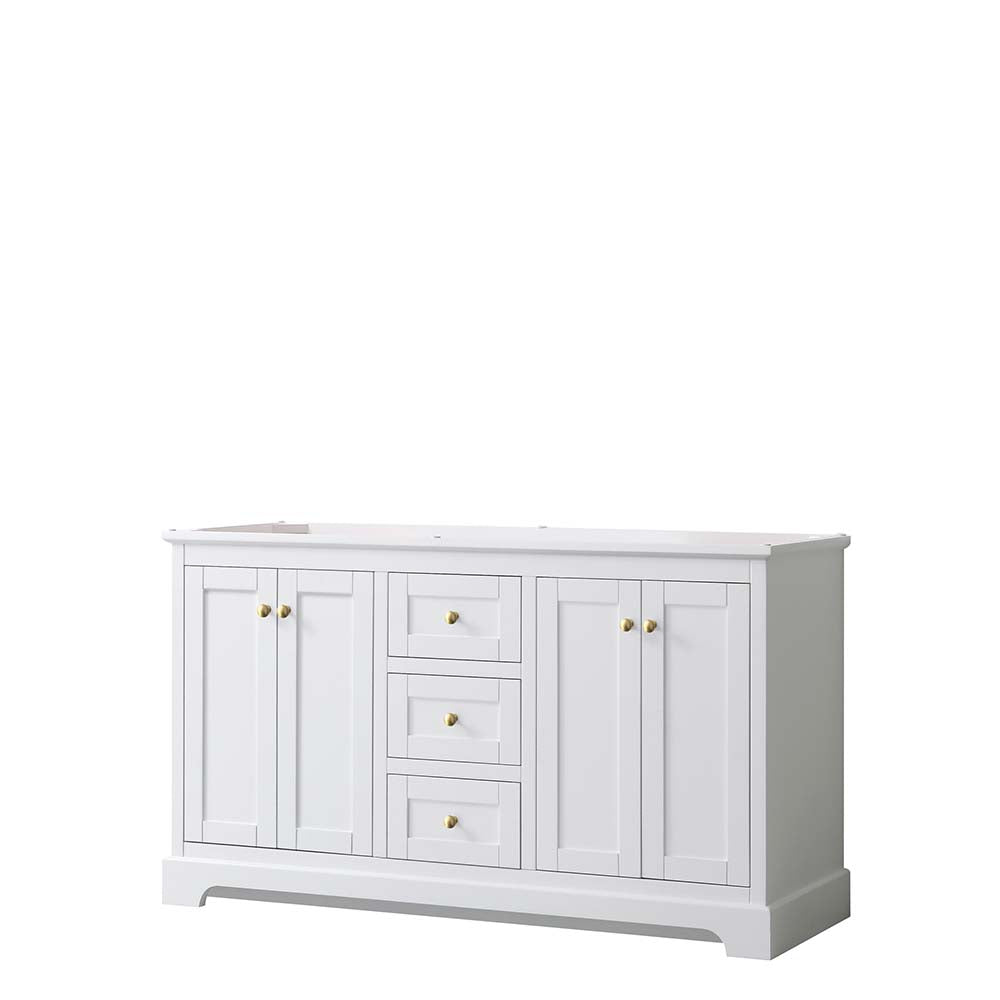 Wyndham Collection, Avery 60 Inch Double Bathroom Vanity in White - Brushed Gold Trim