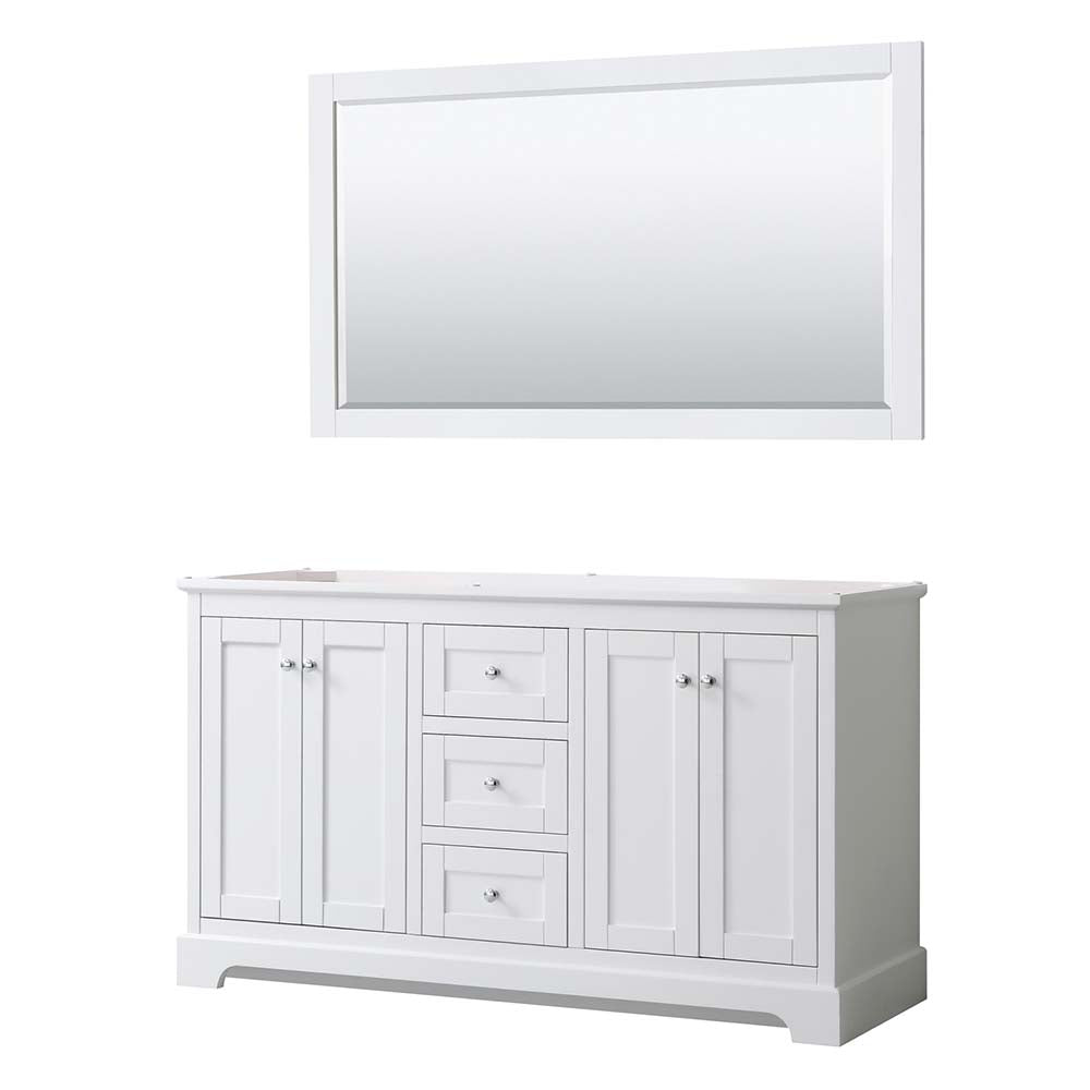 Wyndham Collection, Avery 60 Inch Double Bathroom Vanity in White - Polished Chrome Trim