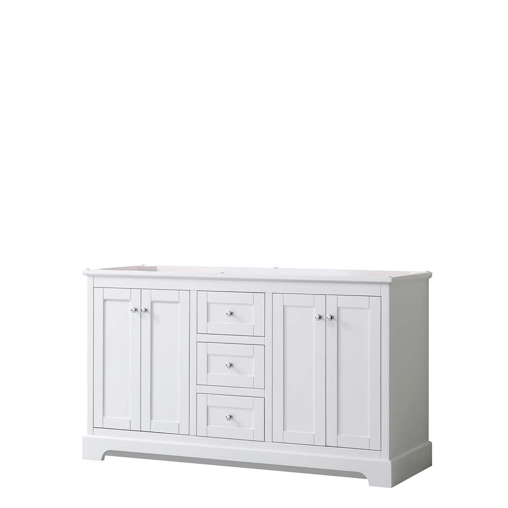 Wyndham Collection, Avery 60 Inch Double Bathroom Vanity in White - Polished Chrome Trim