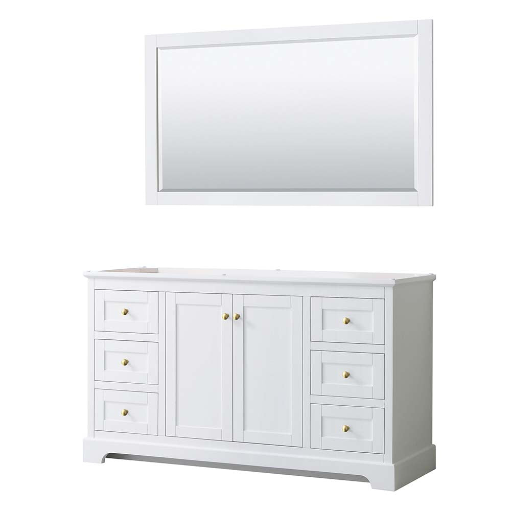 Wyndham Collection, Avery 60 Inch Single Bathroom Vanity in White - Brushed Gold Trim