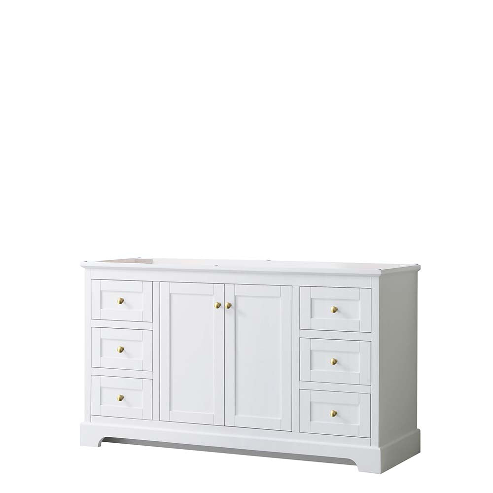 Wyndham Collection, Avery 60 Inch Single Bathroom Vanity in White - Brushed Gold Trim