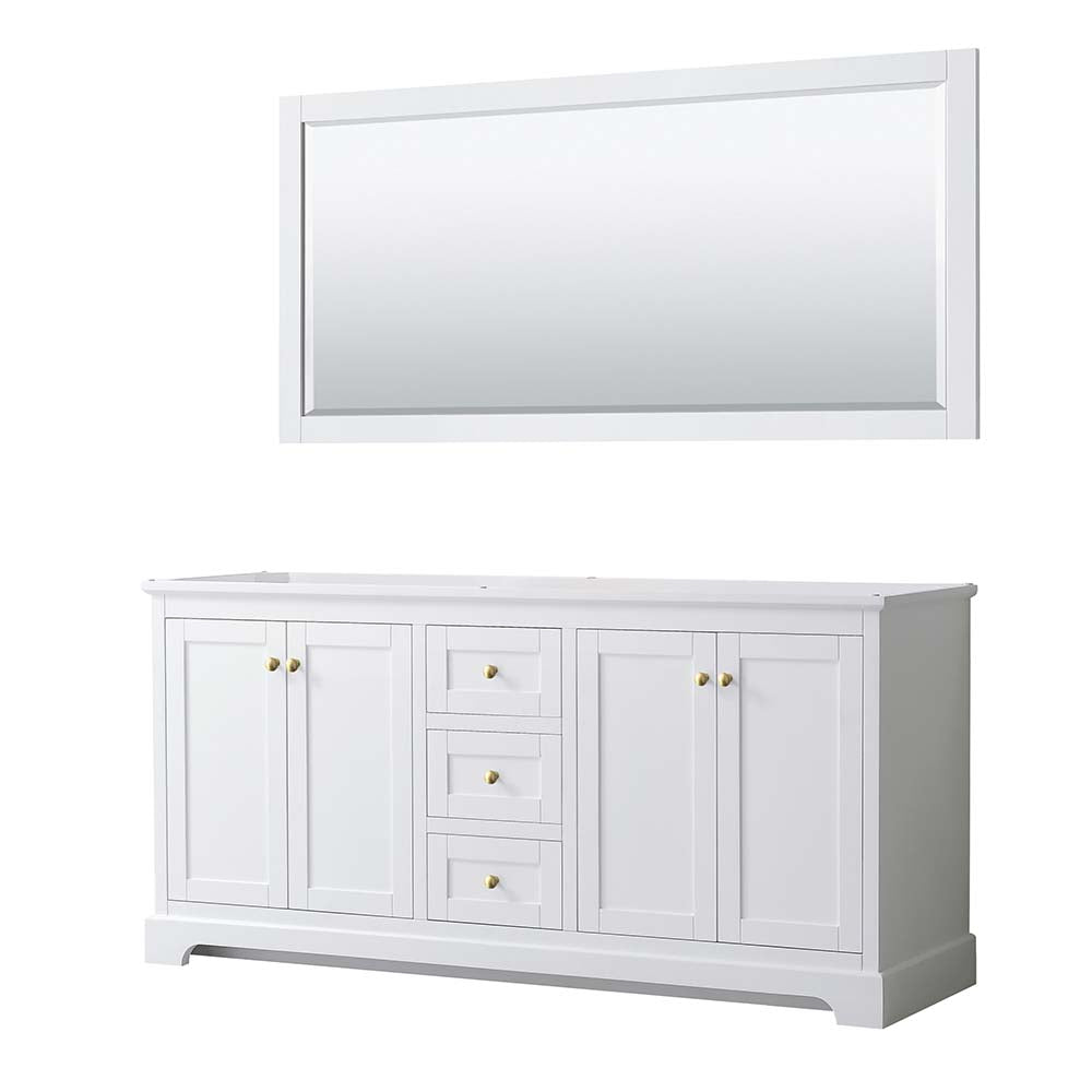 Wyndham Collection, Avery 72 Inch Double Bathroom Vanity in White - Brushed Gold Trim