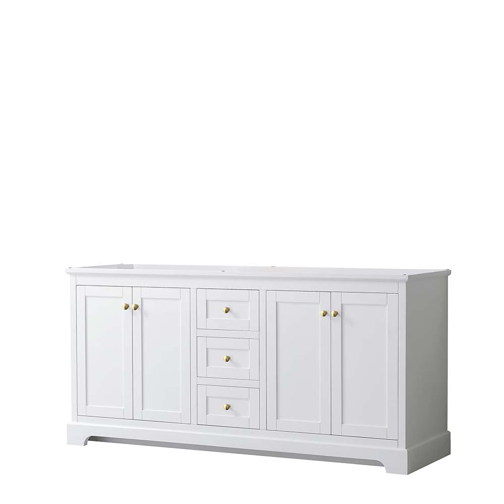 Wyndham Collection, Avery 72 Inch Double Bathroom Vanity in White - Brushed Gold Trim