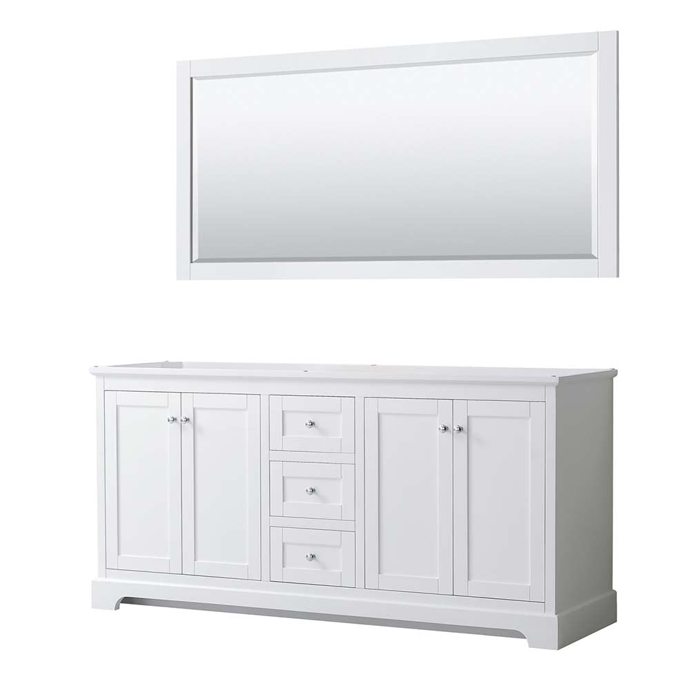 Wyndham Collection, Avery 72 Inch Double Bathroom Vanity in White - Polished Chrome Trim