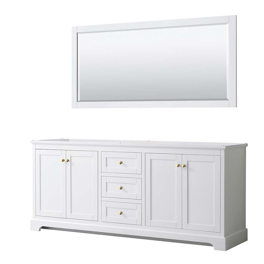 Wyndham Collection, Avery 80 Inch Double Bathroom Vanity in White - Brushed Gold Trim