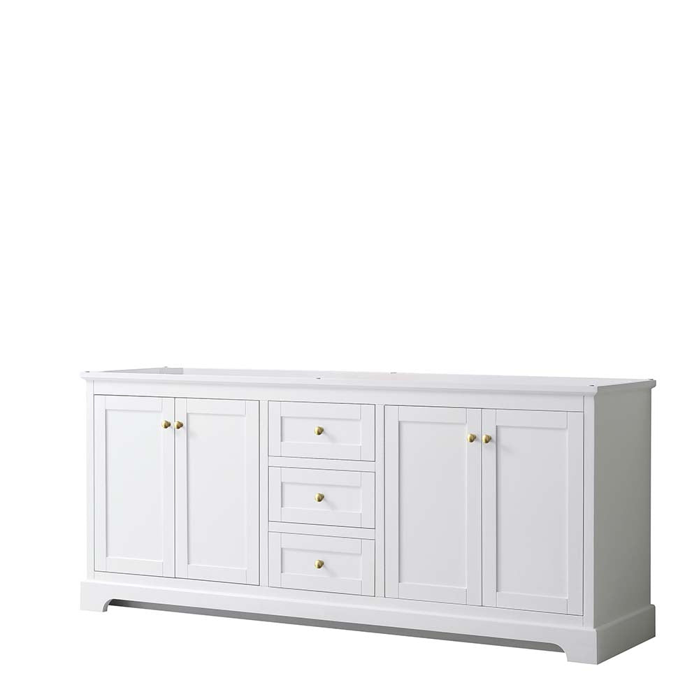 Wyndham Collection, Avery 80 Inch Double Bathroom Vanity in White - Brushed Gold Trim