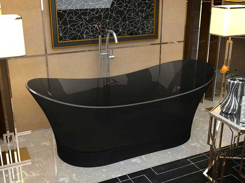 Anzzi, Azul 69 in. One Piece Anzzi Stone Freestanding Bathtub in Translucent Midnight Black