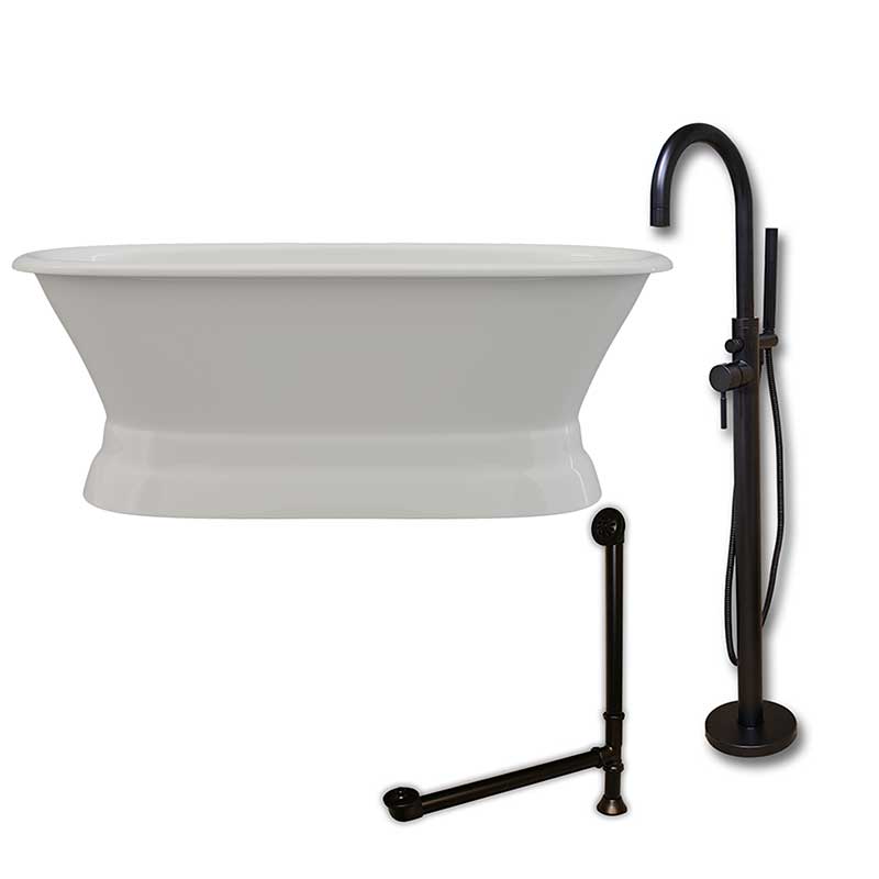 Cambridge Plumbing, Cambridge Plumbing 6 Inch Cast Iron Dual Ended Pedestal Bathtub with no Faucet drillings & Complete plumbing package in Oil Rubbed Bronze