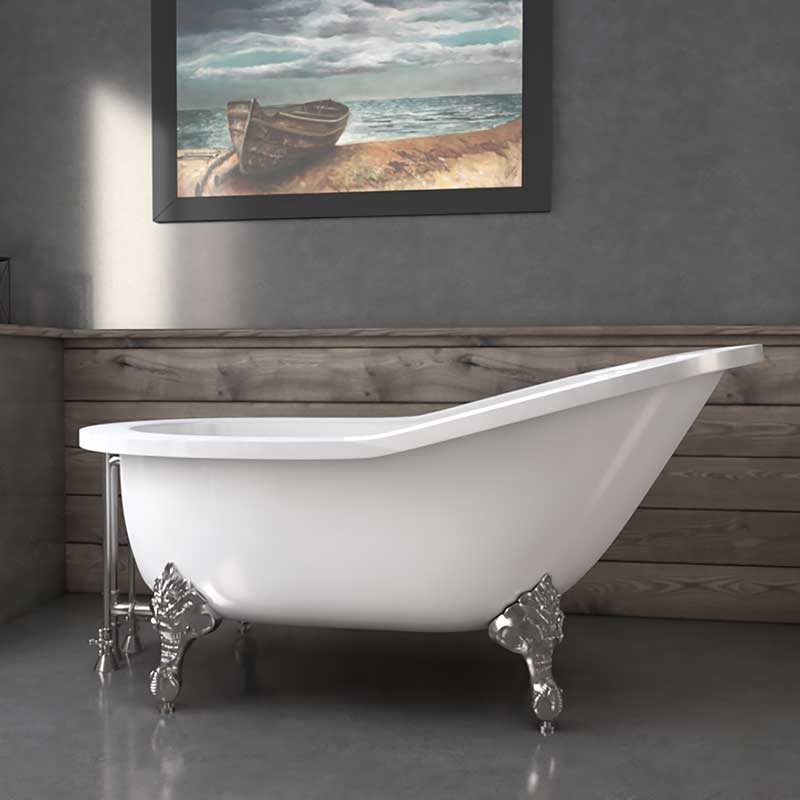 Cambridge Plumbing, Cambridge Plumbing 61" Extra wide Acrylic Slipper tub with no faucet holes and Brushed Nickel claw feet