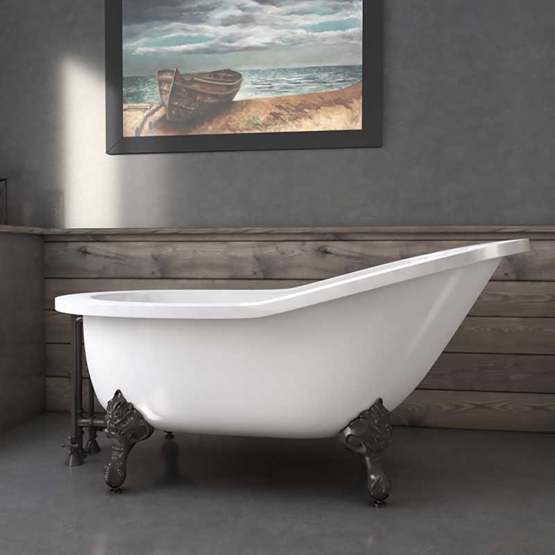 Cambridge Plumbing, Cambridge Plumbing 61" Extra wide Acrylic Slipper tub with no faucet holes and Oil Rubbed Bronze claw feet