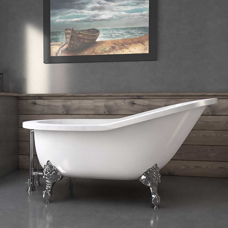 Cambridge Plumbing, Cambridge Plumbing 61" Extra wide Acrylic Slipper tub with no faucet holes and Polished Chrome claw feet