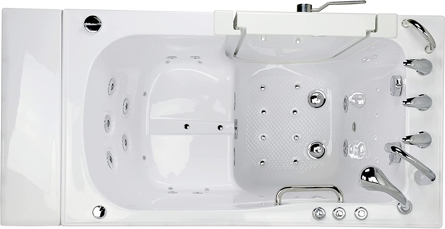 Ella's Bubbles, Capri Acrylic Hydro+Air Massage Walk-In Tub, Outward Swing Door, Fast Fill Faucet, Right 2" Dual Drain