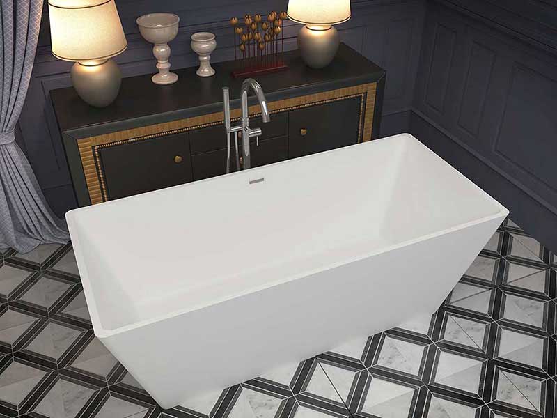 Anzzi, Cenere 58.25 in. One Piece Anzzi Stone Freestanding Bathtub in White