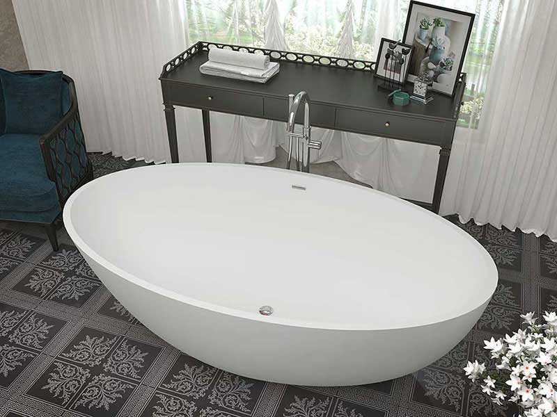 Anzzi, Cestino 66.5 in. One Piece Anzzi Stone Freestanding Bathtub in White