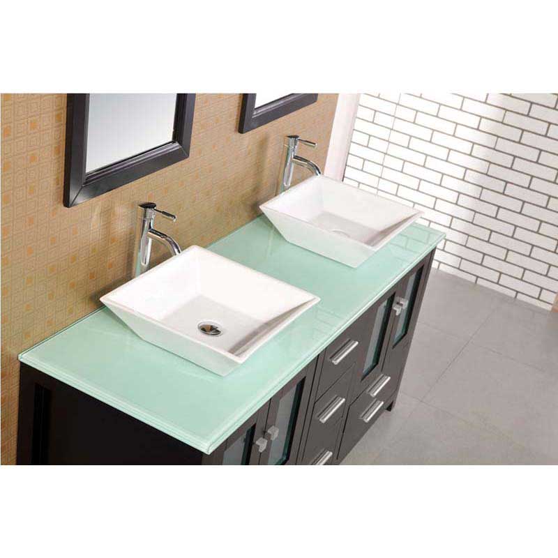 Design Element, Design Element Arlington 61" Double Sink Vanity Set in Espresso with Glass Counter Top