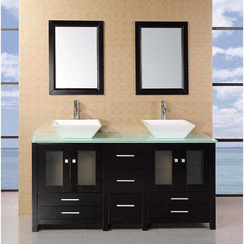 Design Element, Design Element Arlington 61" Double Sink Vanity Set in Espresso with Glass Counter Top