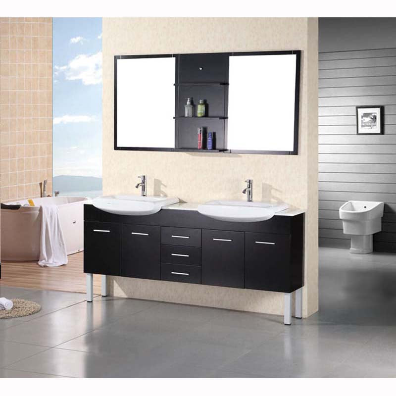 Design Element, Design Element Belini 72" Double Sink Vanity Set in Espresso