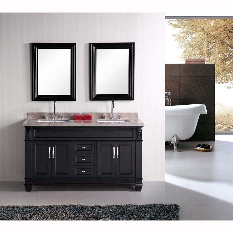 Design Element, Design Element Hudson 60" Double Sink Vanity Set in Espresso