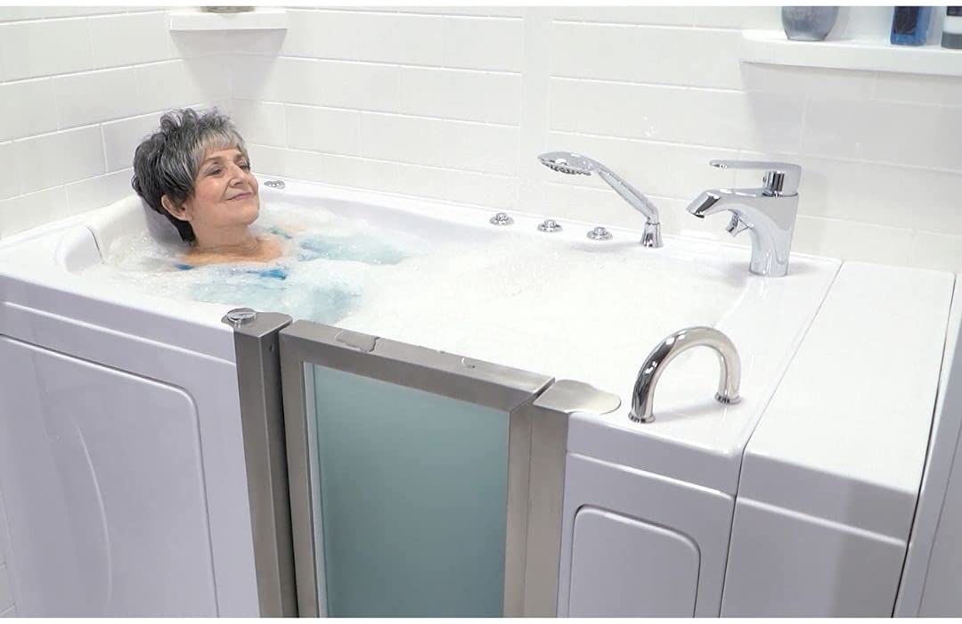 Ella's Bubbles, Elite Acrylic Hydro Massage+Microbubble Walk-In Tub, Inward Swing Door, 2 Piece Fast Fill Faucet, Right 2" Dual Drain