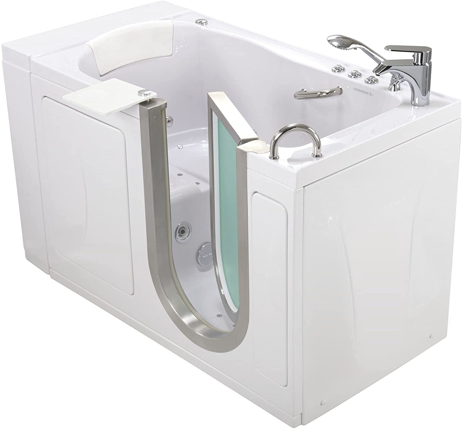 Ella's Bubbles, Elite Acrylic Hydro Massage+Microbubble Walk-In Tub, Inward Swing Door, 2 Piece Fast Fill Faucet, Right 2" Dual Drain