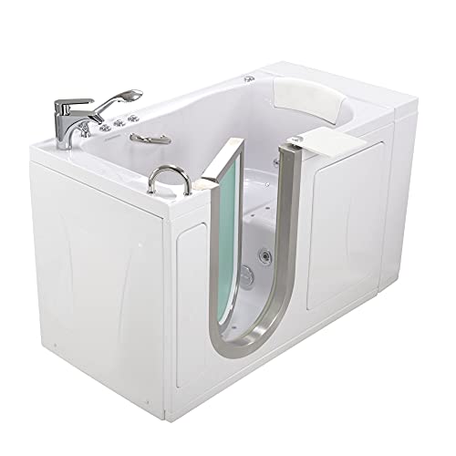 BathTubsPlus, Ella Royal 32"x52" Acrylic Air and Hydro Massage Walk-In Bathtub with Left Inward Swing Door, 2 Piece Fast Fill Faucet, 2" Dual Drain