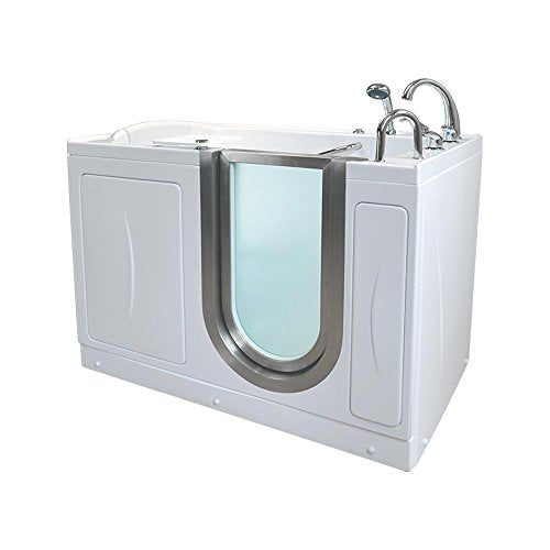 BathTubsPlus, Ella's Bubbles 93118-HB Royal 32"x 52" Air and Hydro Massage Acrylic Walk-In Bathtub, Right Inward Swing Door, Ella 5pc. Fast-Fill Faucet, Dual 2" Drains, White