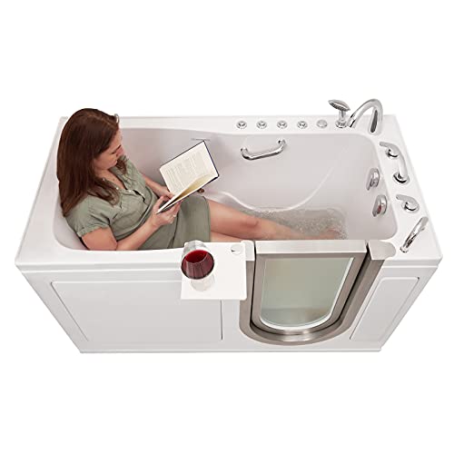 BathTubsPlus, Ella's Bubbles Ella Ultimate 30"x60" Acrylic Air and Hydro Independent Foot Massage Walk-in-Bathtub, Right Inward Swing Door, 5 Piece Fast Fill Faucet, 2" Dual Drain, No Heat, White