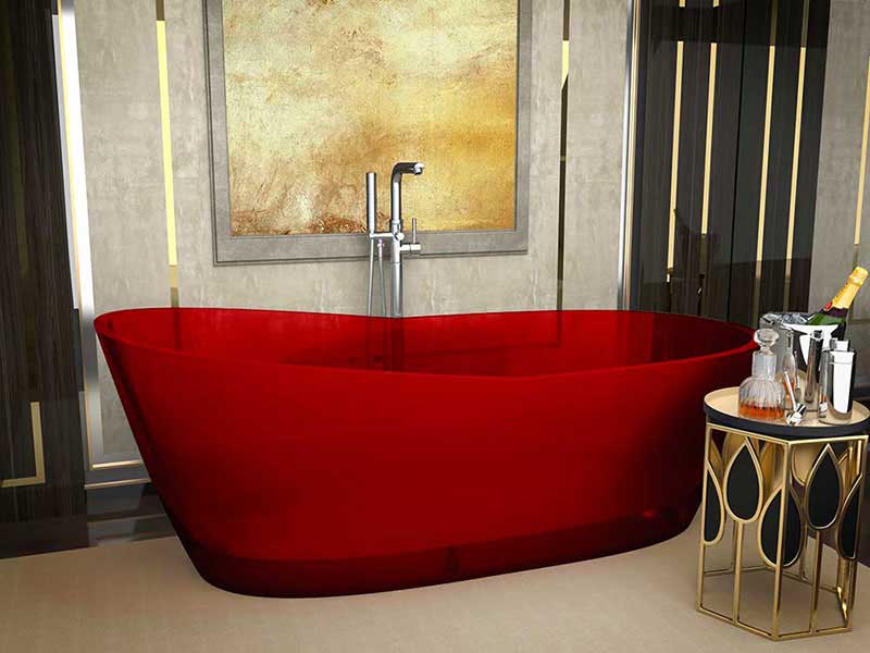 Anzzi, Ember 65 in. One Piece Anzzi Stone Freestanding Bathtub in Translucent Deep Red