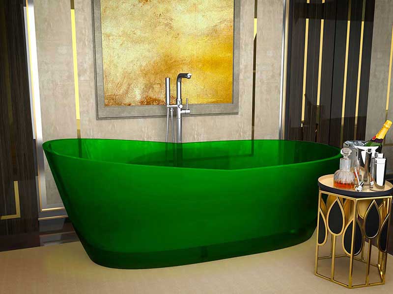 Anzzi, Ember 65 in. One Piece Anzzi Stone Freestanding Bathtub in Translucent Emerald Green