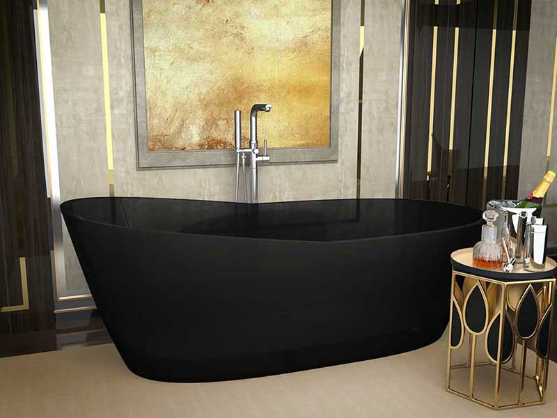 Anzzi, Ember 65 in. One Piece Anzzi Stone Freestanding Bathtub in Translucent Midnight Black