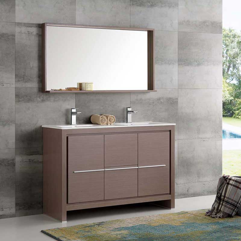 Fresca Bath, Fresca Allier 48" Gray Oak Modern Double Sink Bathroom Vanity with Mirror