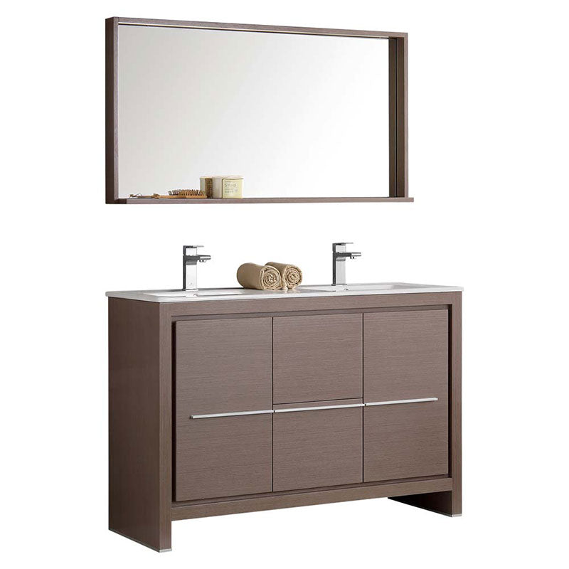 Fresca Bath, Fresca Allier 48" Gray Oak Modern Double Sink Bathroom Vanity with Mirror