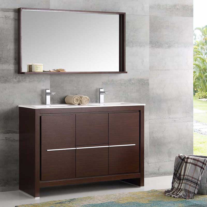 Fresca Bath, Fresca Allier 48" Wenge Brown Modern Double Sink Bathroom Vanity with Mirror