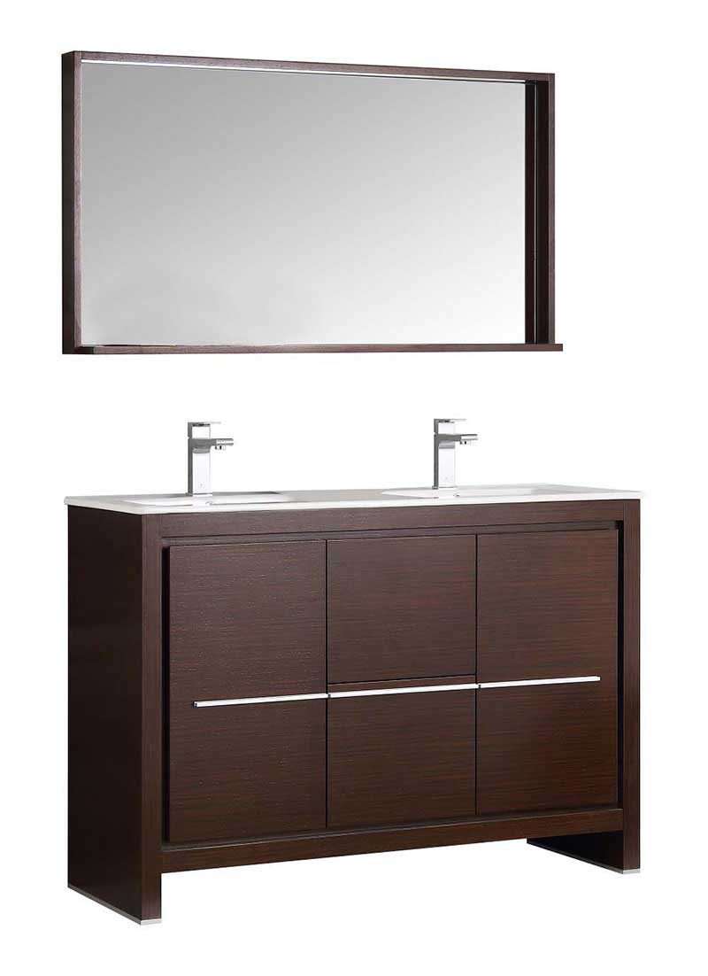 Fresca Bath, Fresca Allier 48" Wenge Brown Modern Double Sink Bathroom Vanity with Mirror