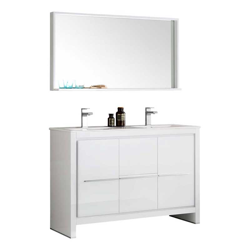 Fresca Bath, Fresca Allier 48" White Modern Double Sink Bathroom Vanity with Mirror