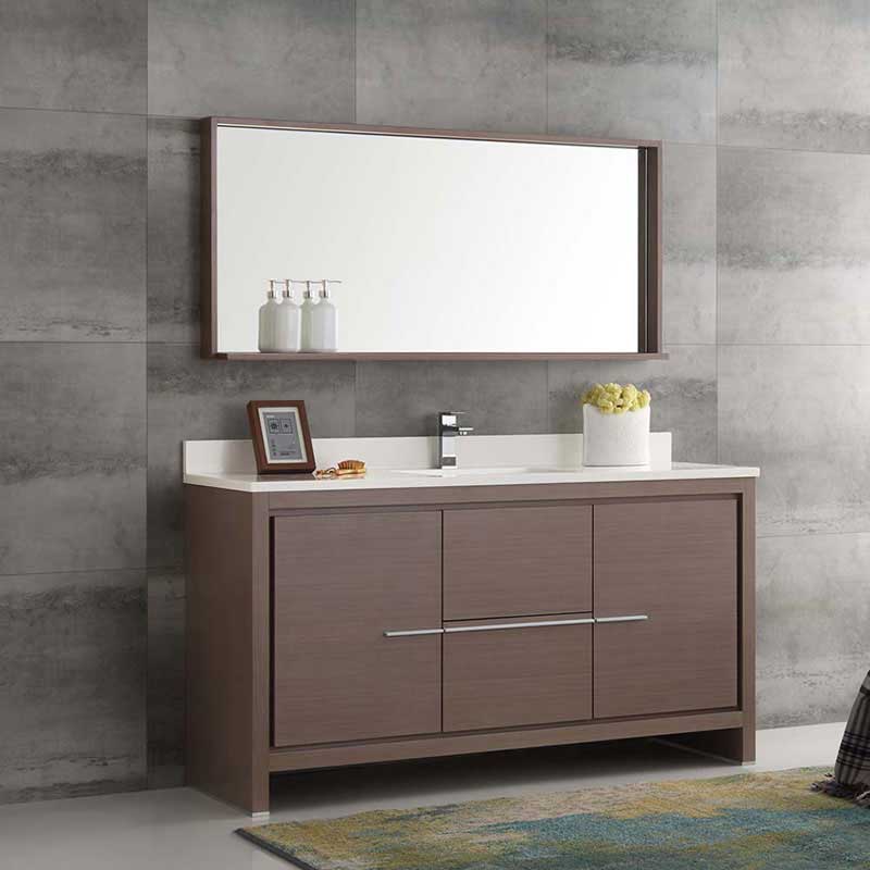 Fresca Bath, Fresca Allier 60" Gray Oak Modern Single Sink Bathroom Vanity with Mirror