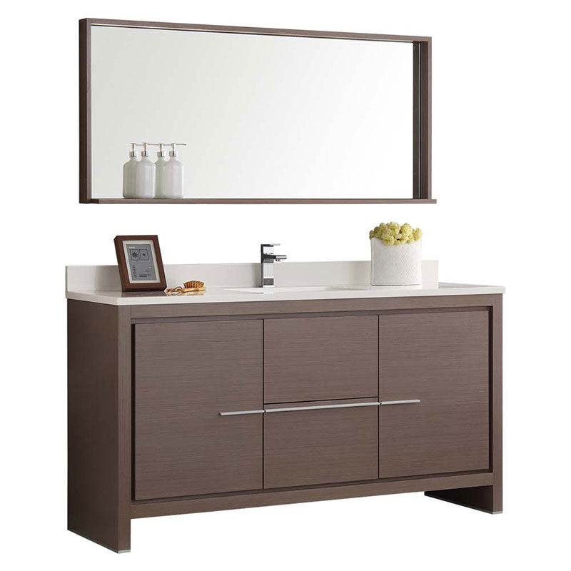 Fresca Bath, Fresca Allier 60" Gray Oak Modern Single Sink Bathroom Vanity with Mirror