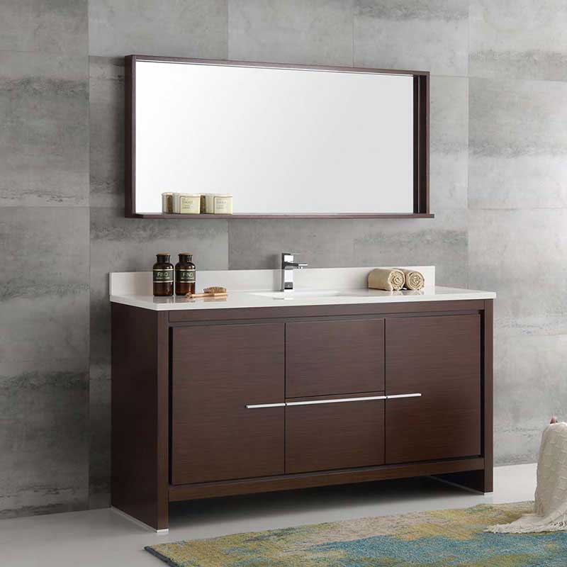 Fresca Bath, Fresca Allier 60" Wenge Brown Modern Single Sink Bathroom Vanity with Mirror