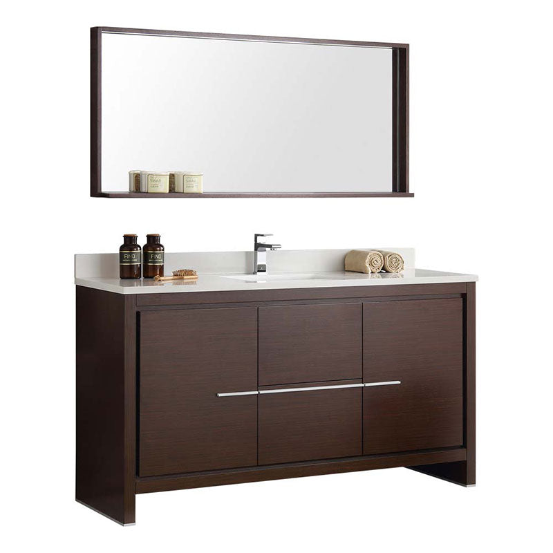 Fresca Bath, Fresca Allier 60" Wenge Brown Modern Single Sink Bathroom Vanity with Mirror