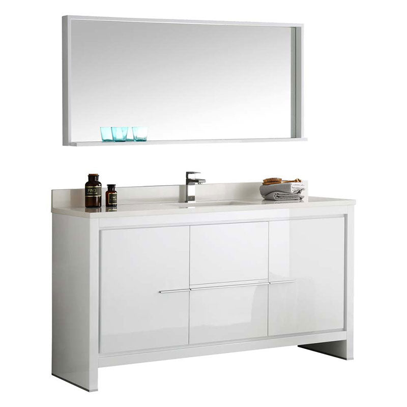 Fresca Bath, Fresca Allier 60" White Modern Single Sink Bathroom Vanity with Mirror