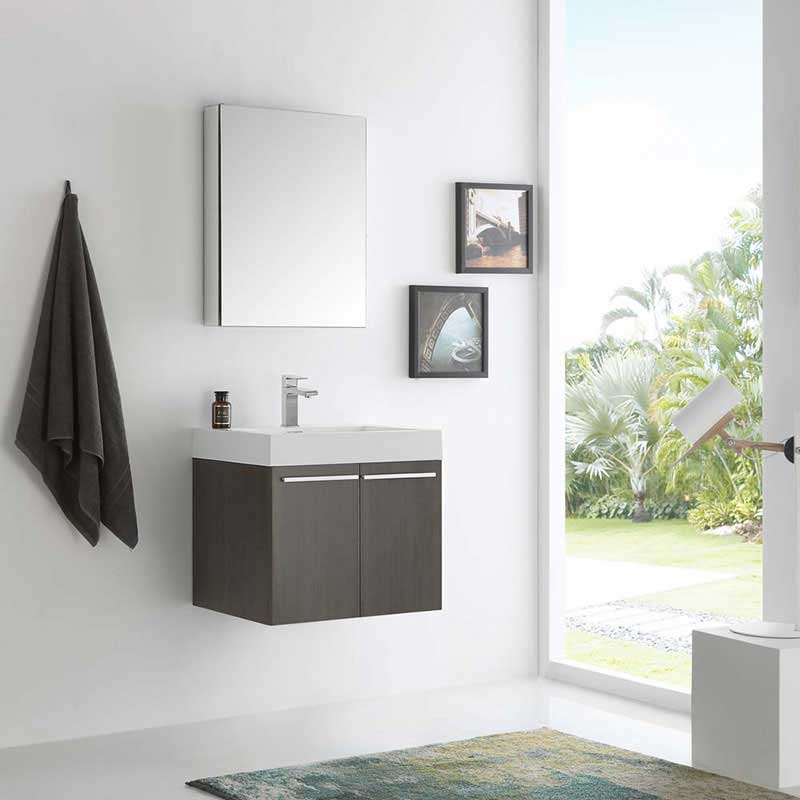 Fresca Bath, Fresca Alto 23" Gray Oak Wall Hung Modern Bathroom Vanity with Medicine Cabinet