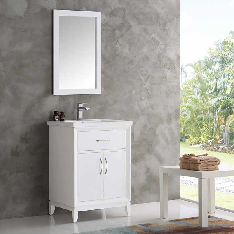 Fresca Bath, Fresca Cambridge 24" White Traditional Bathroom Vanity with Mirror