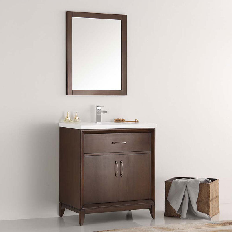 Fresca Bath, Fresca Cambridge 30" Antique Coffee Traditional Bathroom Vanity with Mirror